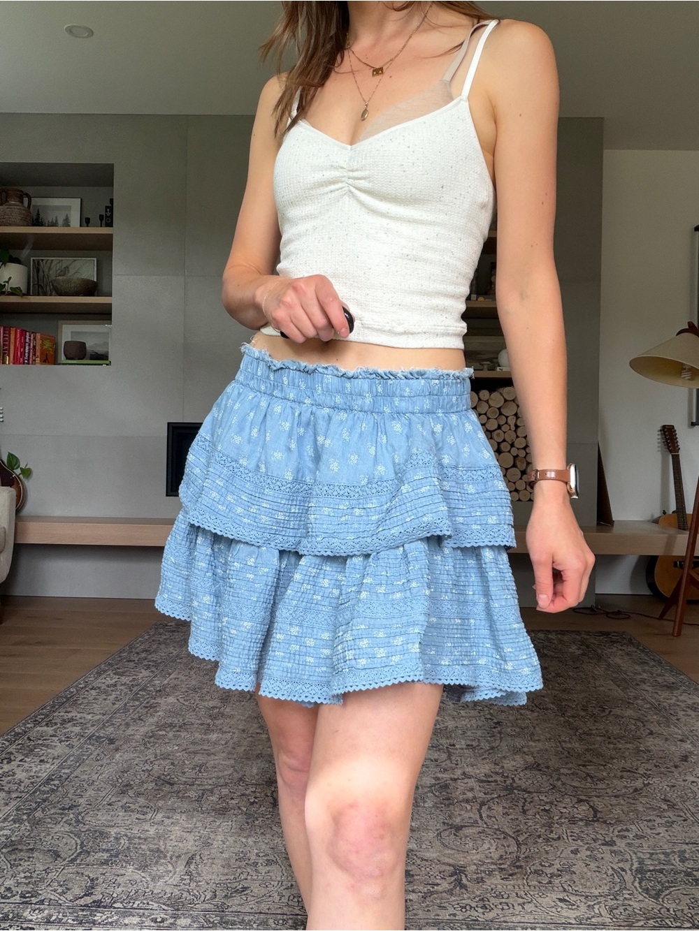 Aerie Blue Tiered Ruffle Mini Skirt small to large
